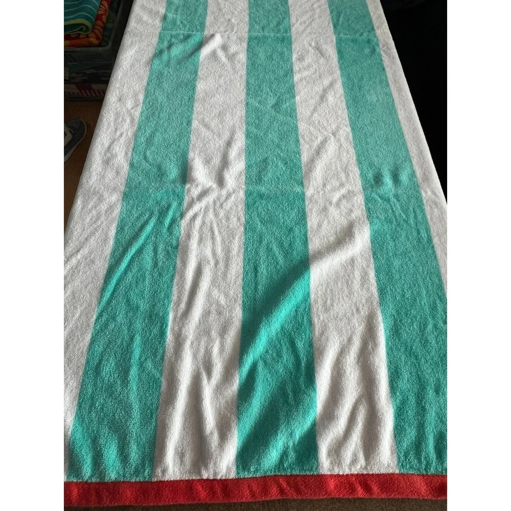 Striped Beach Towel‎ Unisex OS Mint Green White Very Good Cotton RN75343